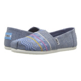 Zapato Alpargata Niña Toms - Blue Global Embroidery Chambray