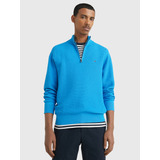 Sweater A Cuadros Con Medio Cierre Celeste Tommy Hilfiger