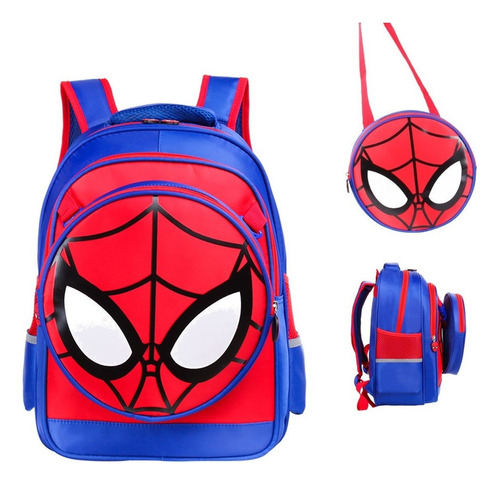 Mochila Escolar Spiderman Escuela Primaria Tela Oxford 2pcs