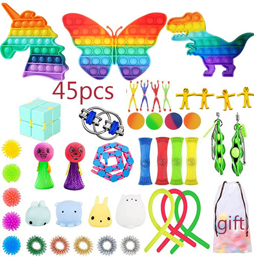 45 Peças Popit Fidget Puppet Pocket Brinquedo Anti Ansiedade