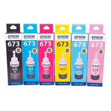 Combo 6 Tintas Epson 673 Original L800 L1800 L805 Negro 70ml