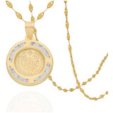 Dije Medalla San Benito Protector Y Cadena De Oro 10k Italy