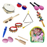 Bandinha Rítmica Infantil Rosa Kit 10 Instrumentos + Mochila