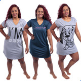 Conjunto 3 Camisolas Feminina Pijama Confortável Manga Curta