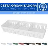 Cesto Organizador Trama Rattan C/ Divisória Removível 34x11