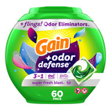 Detergente Gain +contraolores Capsulas, 3 En 1  60 Pacs