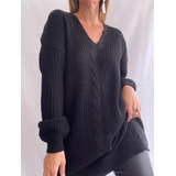 Maxi Sweater Lana Trenzado Oversize Talle Especial Mujer