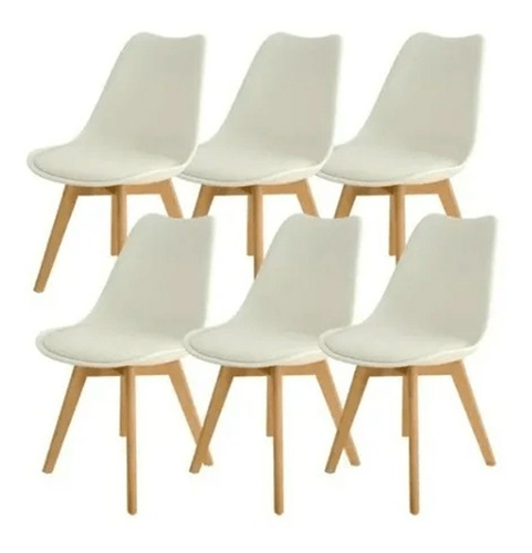 Set X 6 Silla Eames Tulip Comedor Almohadon Patas Madera