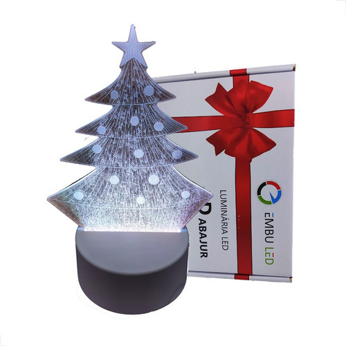 Luminária Led 3d Abajur 4w Acrílico Árvore De Natal Tomada Cor Da Estrutura Branco 110v/220v