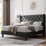 Cama Queen  Con Cabecero Diamante, Moderna Y Resistente