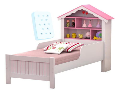 Cama Solteiro Menina Com Colchão Incluso Em Mdf Princesa 