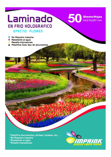 Caja 20u Laminado En Frio Holografico Efecto Flor A4/50h