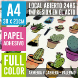 8 Impresiónes / Bajadas A4 Papel Autoadhesivo Color 24hs