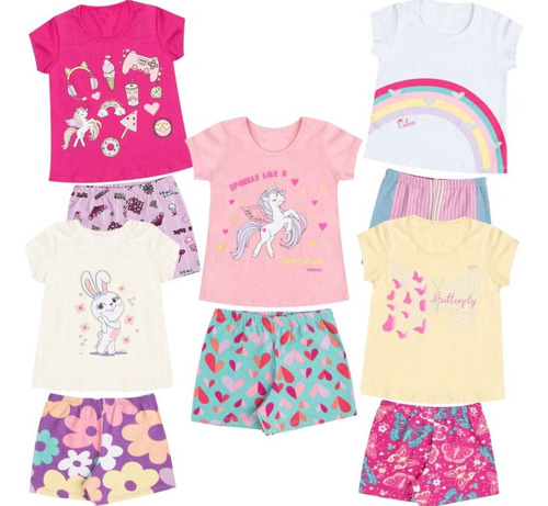 Kit 5 Conjunto Infantil Verão Malha Cotton Fio30 Luxo Menina