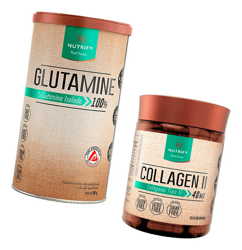 Combo Potes Collagen Tipo 2 60 Cápsulas + Glutamine Pó 500g 