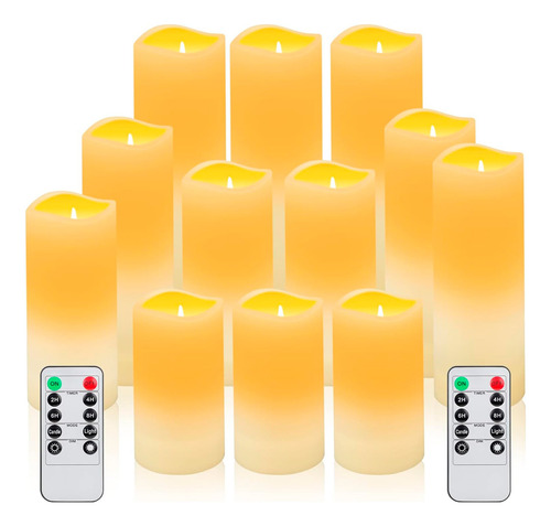 Set De 12 Velas Luz Led A Pilas Efecto Fuego Con Controles