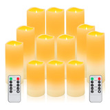 Set De 12 Velas Luz Led A Pilas Efecto Fuego Con Controles