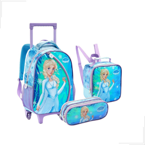 Mochila Escolar Infantil Rodinha Princesa Lancheira E Estojo