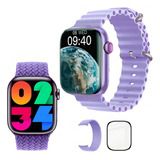 Relógio Digital Smartwatch V9 Pro Max Caixa Violeta Pulseira Violeta Bisel Violeta Desenho Da Pulseira Pulseira Oceano