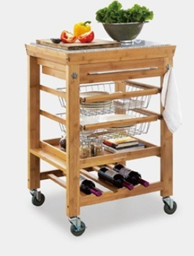 Mesa Carrito Auxiliar Cocina 1 Modulos Bambu Mármol