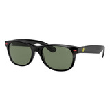 Anteojos De Sol Ray-ban New Wayfarer Scuderia Ferrari Collection Standard Con Marco De Nailon Color Matte Black, Lente Green Clásica, Varilla Matte Black De Nailon - Rb2132m