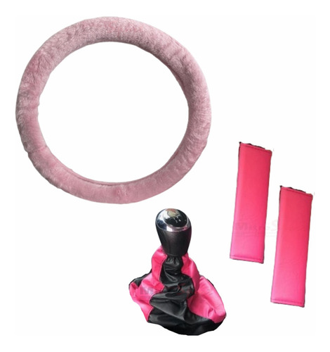 Cubre Volante Rosa Peluche+ C/cint.+ C/ Palanca- Ford Fiesta