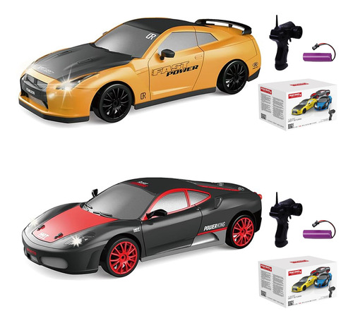 Set 2 Coches Rc Drift 124 4wd Led 15km/h Para Niños Y Adulto