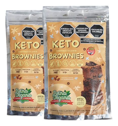 Premezcla Para Brownies Keto Reina Vegana 200g Sin Tacc X2