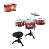 Bateria Infantil Completa Banquinho 3 Tambores Baquetas 53cm