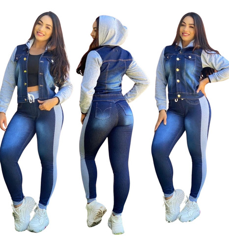 Promoção Outono Inverno Conjunto Jeans/moleton Calça+jaqueta