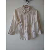 Blusa Manga 3/4 Blanca Líneas Rojas Naranjas  Talla S 38 