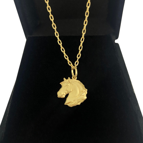 Cordão Carrier Cadeado Com Cavalo De Ouro Puro 18k