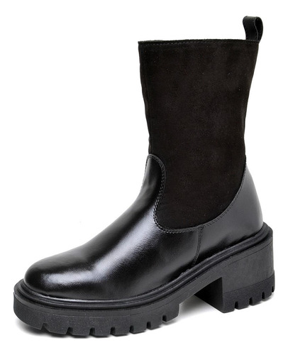 Bota Feminina Salto Quadrado Veludo Preto Original Dubuy