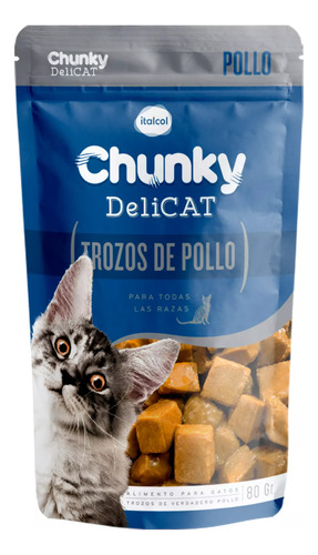 Alimento Húmedo Gato Delicat Pouche Pollo Chunky 5 X 80g