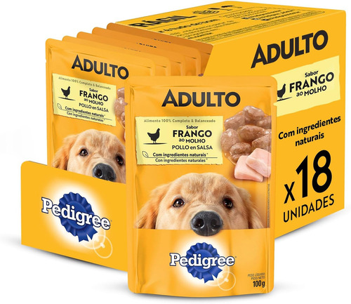 Pack Ração Úmida Pedigree Para Cães Adultos Sachê Frango Ao Molho 100g - 18 Unidades