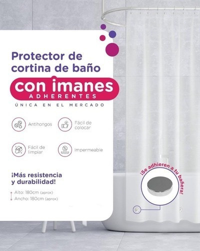 Protector Plástico Para Cortina De Baño Con Imanes 180 X 180