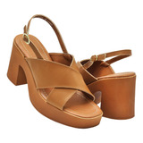 Sandalia Dama Green 93080 Camel Moda Casual Tacón 22 Al 26