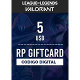 Tarjeta Prepaga Riot Points 5 Usd Region Las