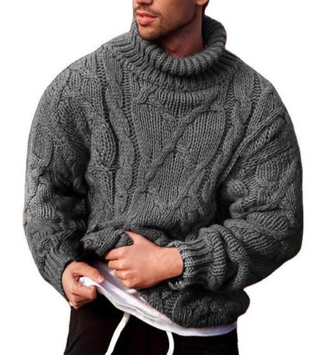 Jersey De Punto De Cable Grueso Para Hombre, Cuello Tortuga