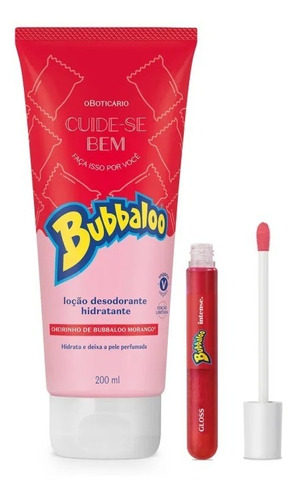 Combo Bubbaloo Morango Gloss 5ml +loção Hidratante Corporal 