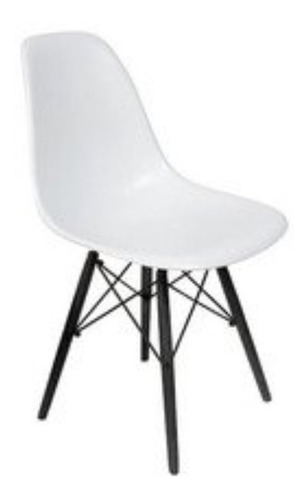 Silla Eames Tradicional En Polipropileno Blanca Patas Negras