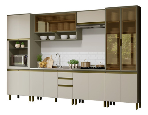 Cozinha Modulada 342cm 6 Peças Connect Duna/cristal - Henn Cor Branco