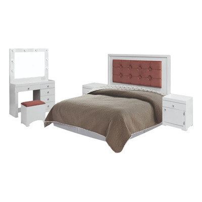 Recámara Matrimonial Completa Këssa Muebles Blanca MDF Cabecera Tocador | Meses sin interés