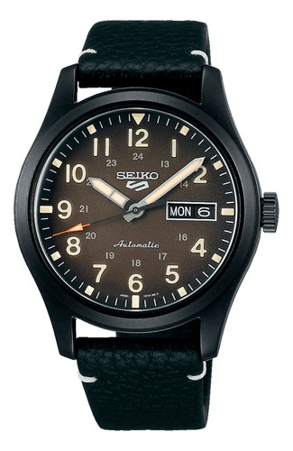 Reloj Seiko 5 Hombre Cuero Negro Automático Fecha Srpg41k1