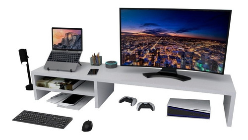 Suporte Dois Monitor Gamer Home Office 90x20x15 Branco