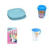 Conjunto Pratos, 4 Colheres, Copo, Caneca Princesas Az