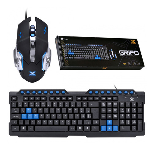 Kit Teclado Gamer Azul E Mouse Com Led Azul E Cabo 1,8m Novo