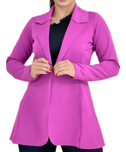 Blazer Feminina Sobretudo Casaco De Neoprene Manga Longa 