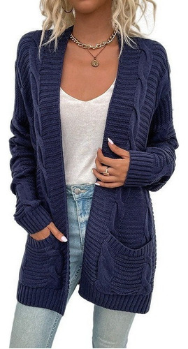 Cardigan De Suéter Con Bolsillo Térmico Para Mujer