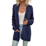 Cardigan De Suéter Con Bolsillo Térmico Para Mujer